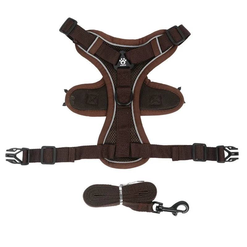 No-Pull Reflective Pet Harness and Leash Set - Coffee / L (L)
