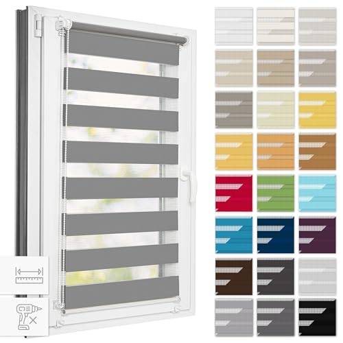 Estika Doppelrollo Klemmfix ohne Bohren nach Maß - 27 Stofffarben - Breite 30-129 cm - Höhe 120 cm, 150 cm, 220 cm - Rollos für Fenster ohne Bohren, Duo Rollo, Fensterrollos für innen