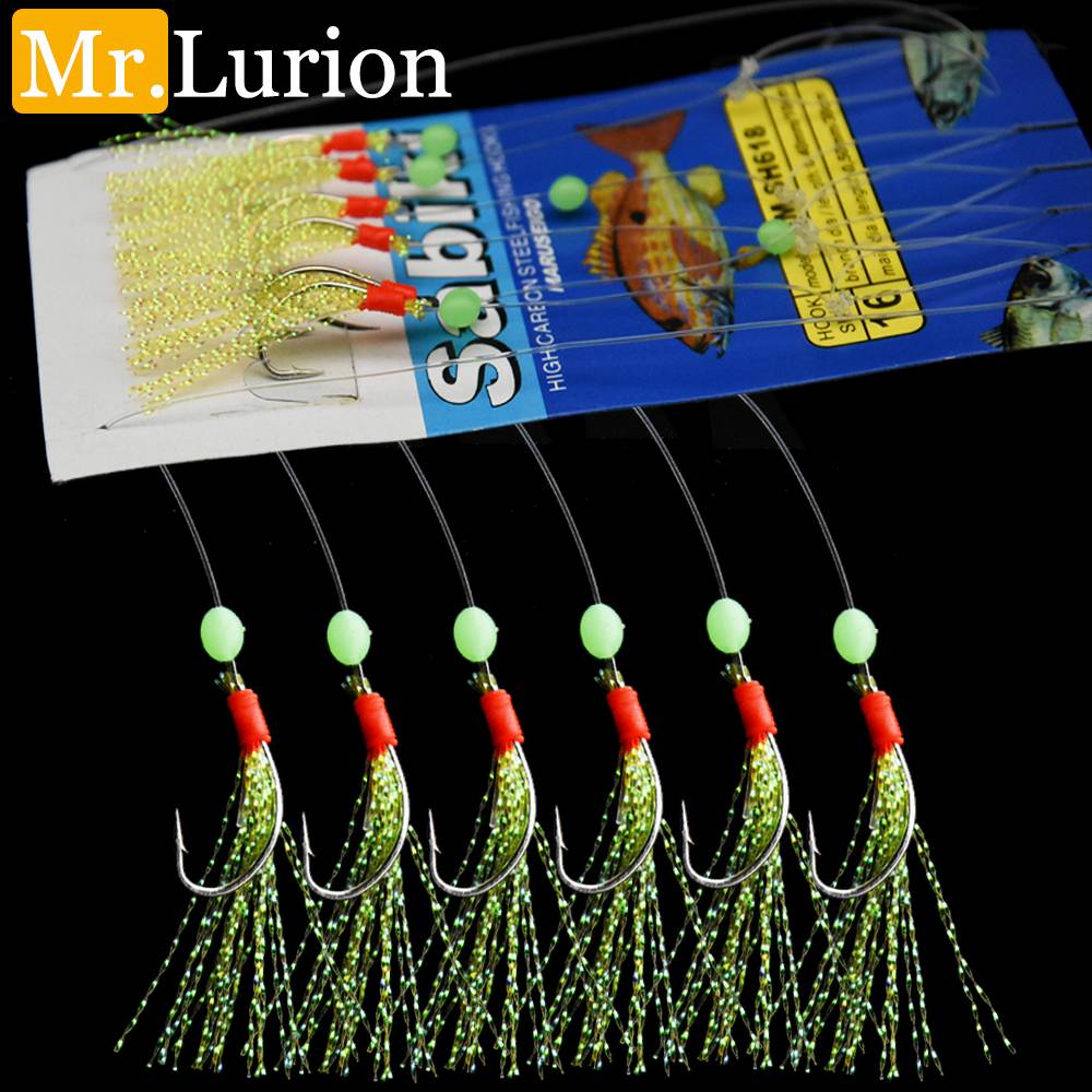 Mrlurion 5bags Shinny strip sabiki rig hooks, fishing string hooks for mackerel pesca fishing for feather tackle