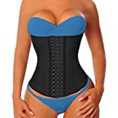 YIANNA Latex korsett dam midja tränare korsett sport corsage magen väg shapewear, 2 svart (17 stålknår), XL