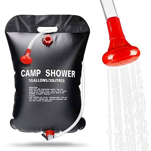 ASANMU 20 l campingdusch, soldusch camping, mobil bärbar camping dusch utomhus trädgårdsdusch varmvatten duschsäck solvärmare solvattensäck för trädgård, resedusch med duschmunstycke slang
