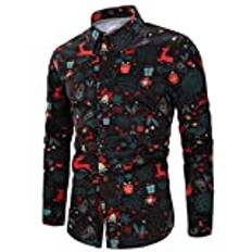 Goodstoworld Julskjorta för män, julmönster, 3D-tryckt, långärmad, slim fit, ståkrage, strykfri, fritidsskjorta, storlek M–XXL, XL
