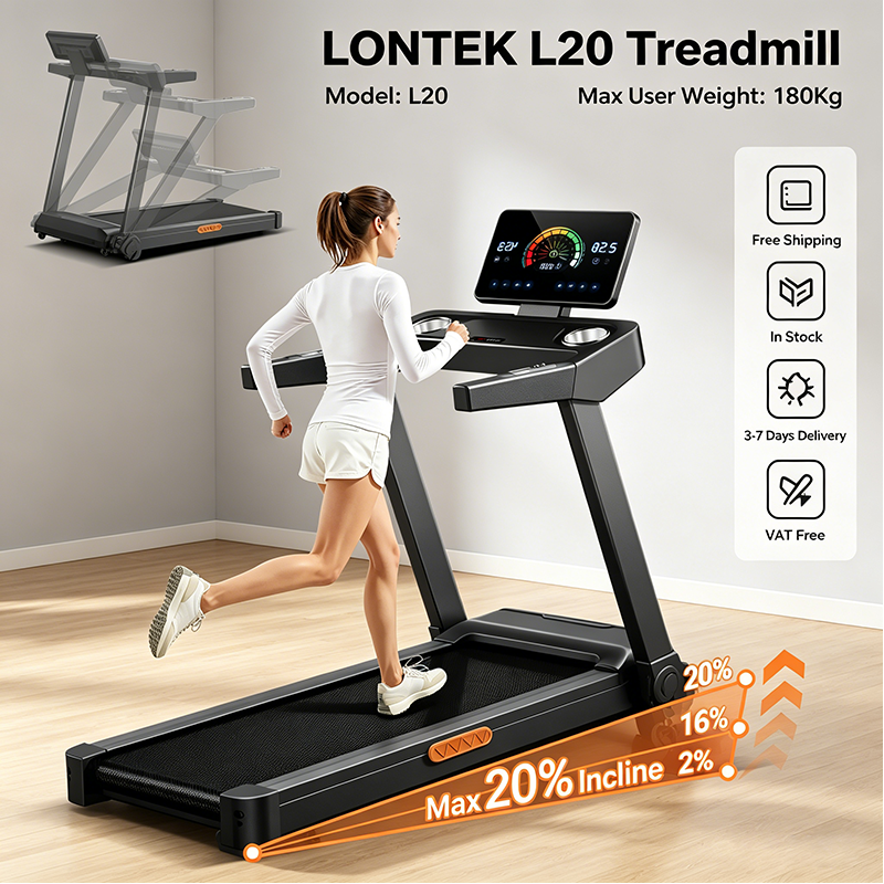 LONTEK L20 Foldable Treadmill with 20% Manual Incline, 14KM/H & 180KG Capacity Our  treadmill features 3 quick-adjust levels (2%, 16%, 20%) for up to 3X Faster fat burning, plus shock absorption, a