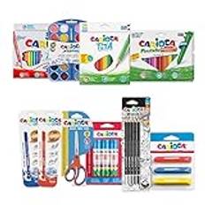 CARIOCA Back To School | Tillbaka till skolan brevpapper set med färg- och grafitpennor, akvareller med pensel, markörer, raderbara pennor, vaxer, gummi, saxar och sticklim, 100 st