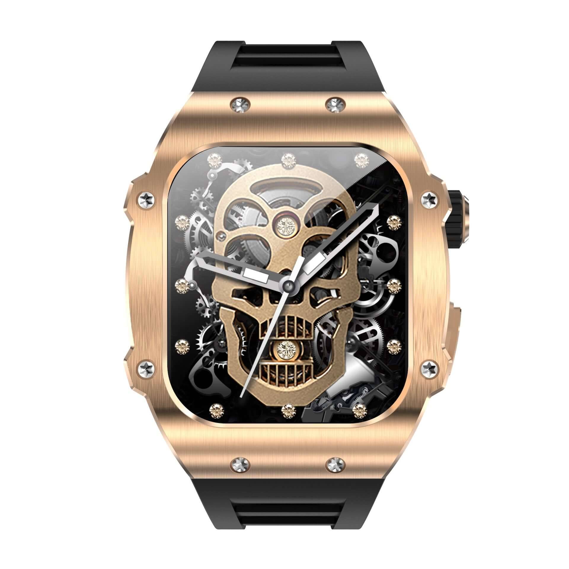 Men Waterproof Smart Watch BT Calling Heart Rate Monitor - Gold Frame Black Strap
