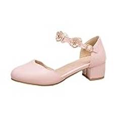 Stora barn flickor Mary Jane klänning skor pumps låga klackar gymnasium bal skor sandaler barn 36, ROSA, 34 EU