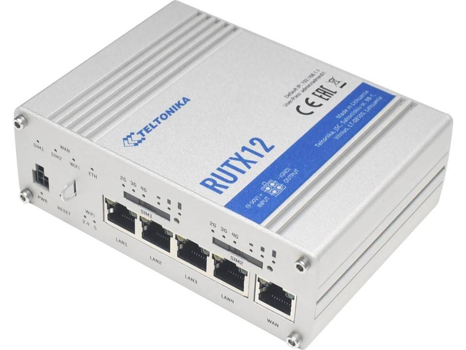 Teltonika RUTX12 DUAL LTE Cat6 router med dubbla SIM-kort, WiFi och BLE