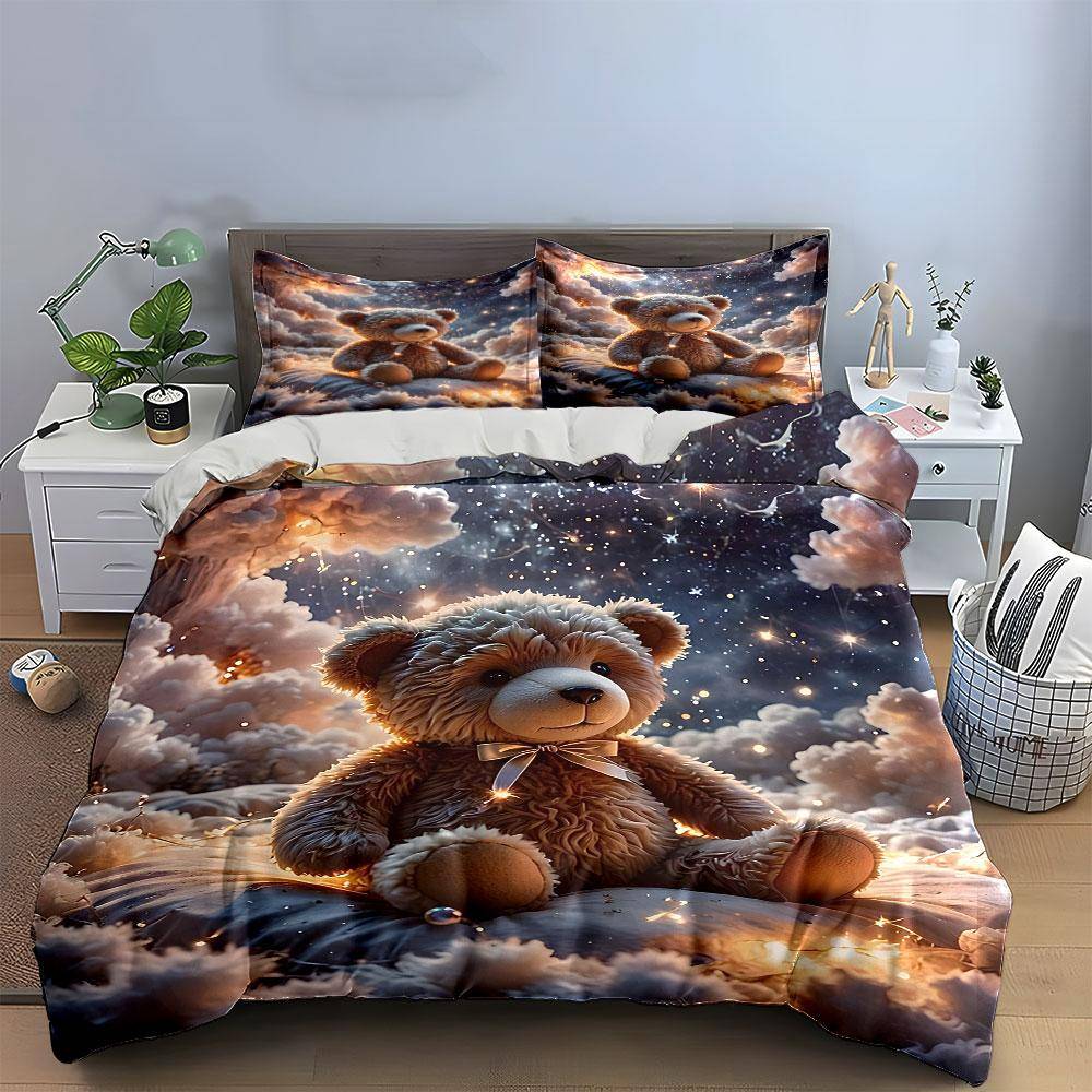 Dreamy Teddy Bear Gift Set  Multiple sizes kid's and adults' bedroom Exquisite 3PC bedding set gift