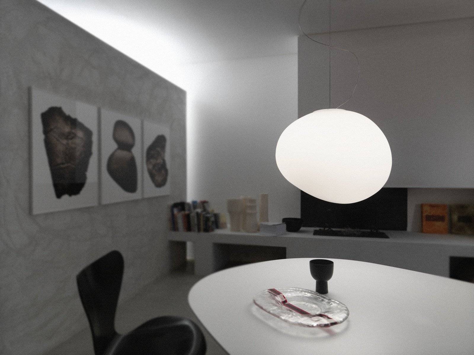 Taklampa Foscarini, dimbara, Vit, Vardagsrum, Glas