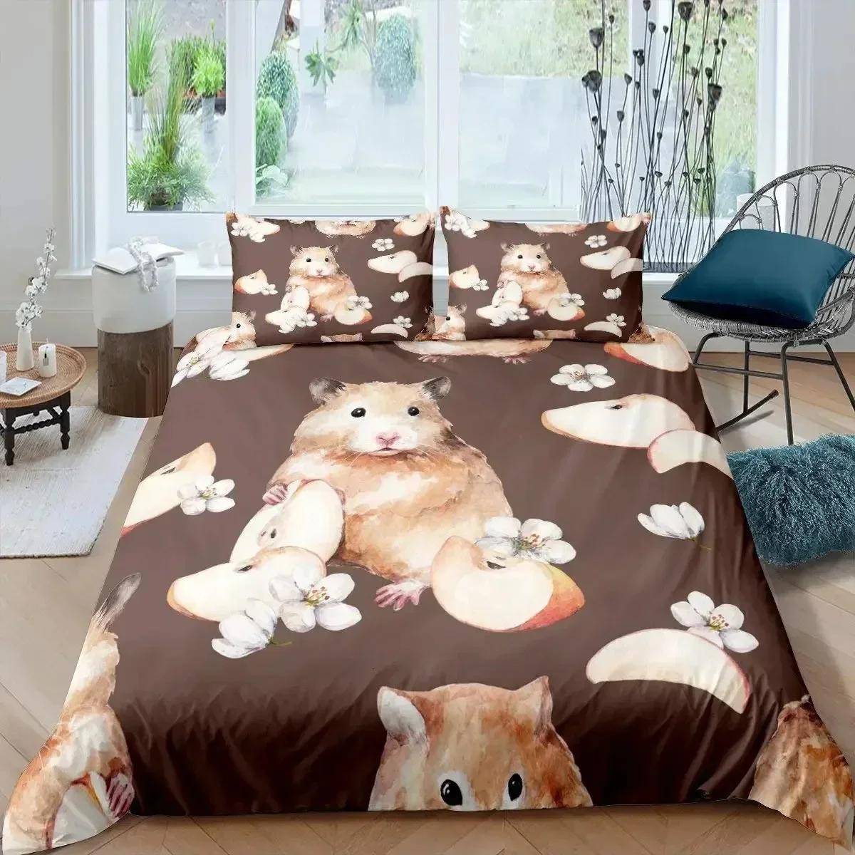 Marsvins Sängkläder Set Söt Mus 3D Påslakan Djur Täcke Överdrag för Barn Pojkar Flickor Tonåring Mjuk Twin Polyester Quilt Överdrag US Twin(172x218cm)