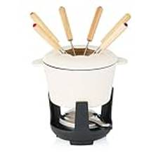 BBQ-Toro Gjutjärn fondue-set för 6 personer | 1 liter | Fondue-set 13 delar med brännare och gafflar | fondue-set, ostfondue-set, köttfondue-set, chokladfondue-set (emaljerad grädde)