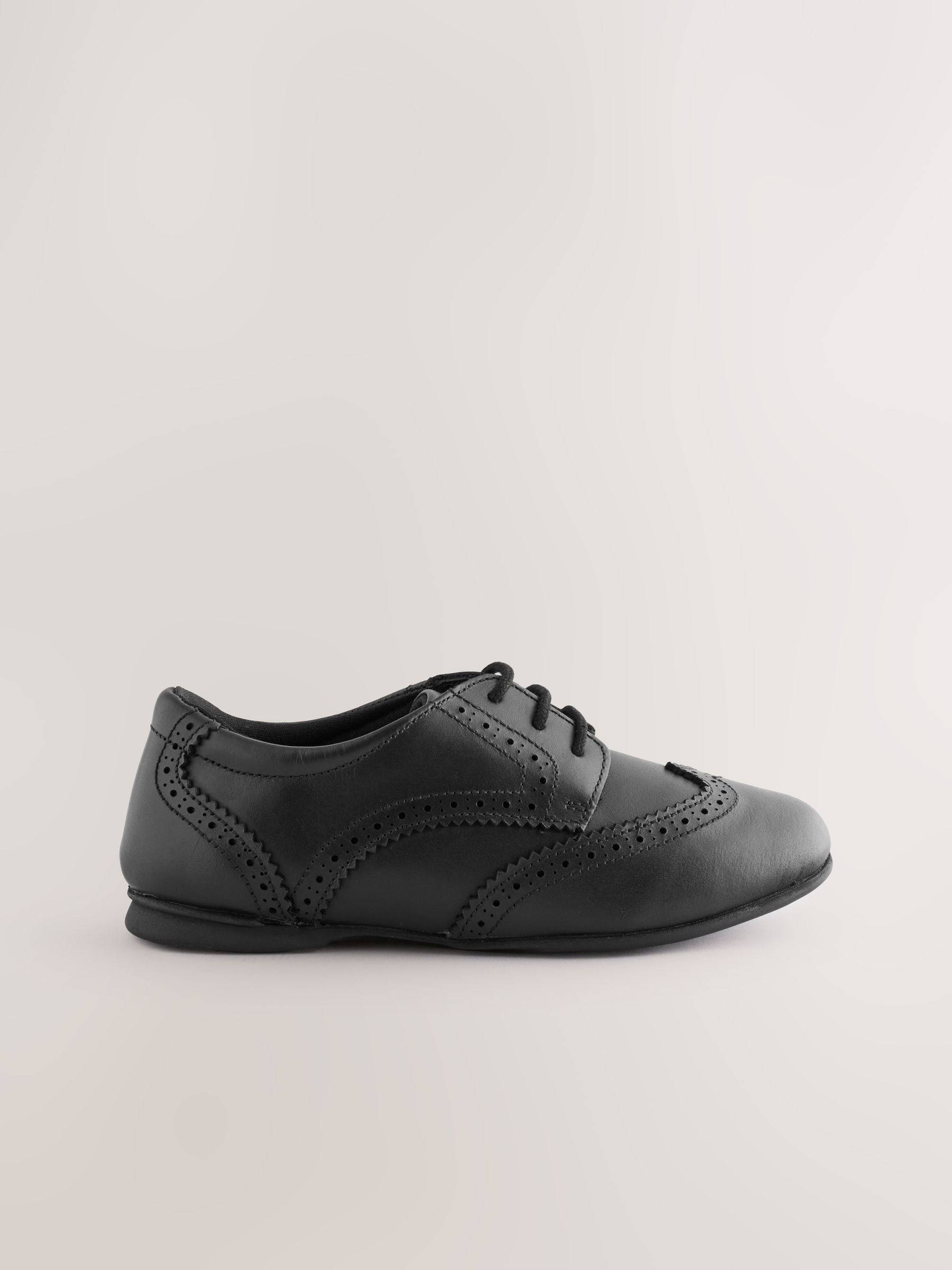Next Matt Black Wide Fit (G) Leather Brogue Lace-Up School Shoes - EU 38 (UK 5)