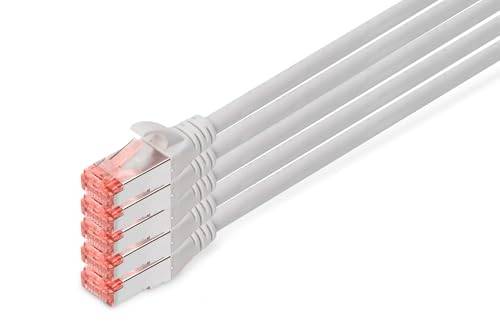 DIGITUS LAN Kabel Cat 6 – 20 m – 5 stycken – RJ45 nätverkskabel – S/FTP skärmad – kompatibel med Cat6A och Cat7 – grå