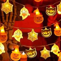 1 st - Halloween-ljusslinga, LED-batteridriven, pumpa-spindelnät, vikbar dekorativ belysning, läskig pumpa-spindelnät, svart kattdekor, spökhus- och l - Multifärgad (1 st Halloween-ljusslinga,1 st - Vanlig ljusslinga)