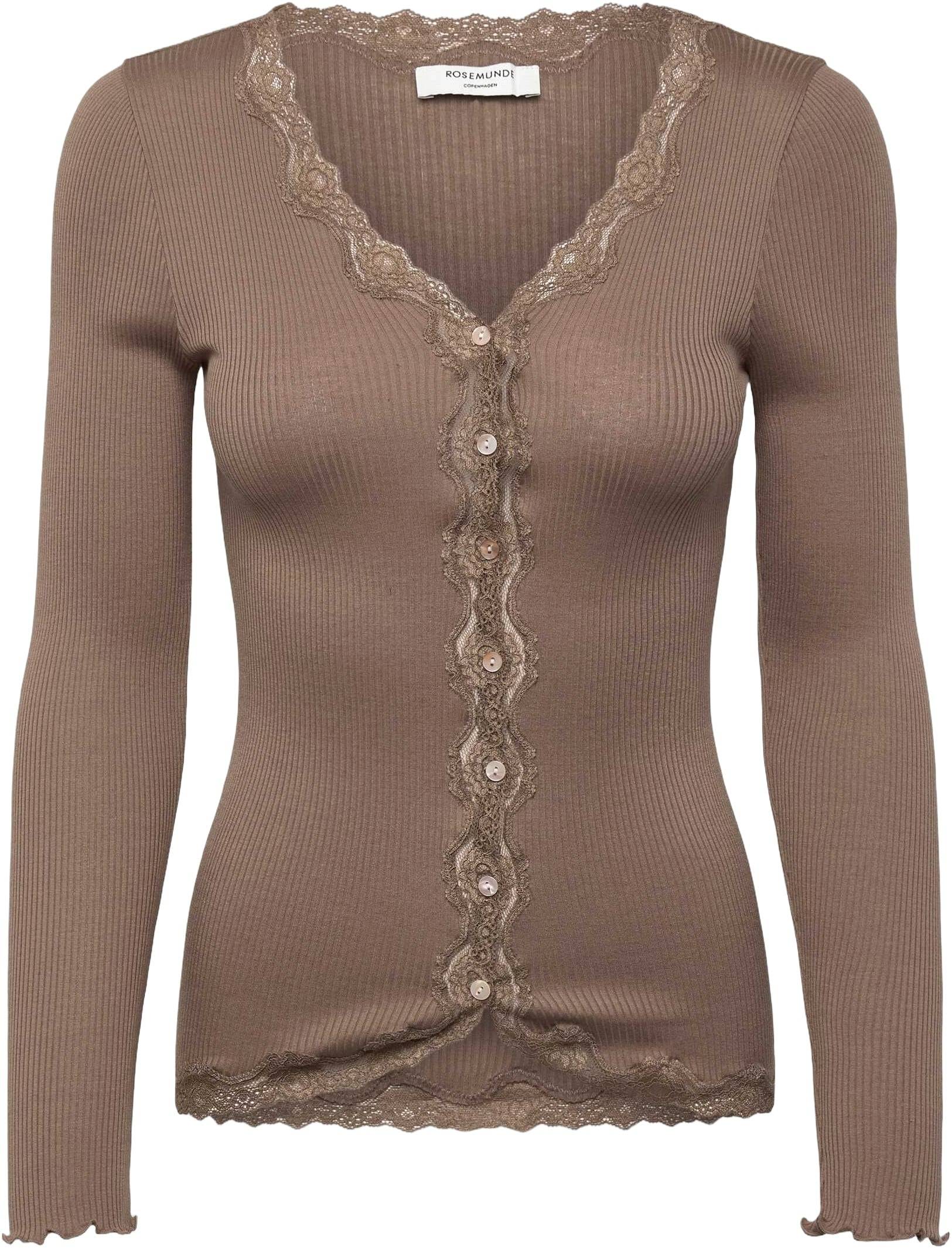 Rosemunde Rwbabette Silk LS Vneck Lace Cardigan Kvinde Walnut Cardigans Str S - hos Magasin.