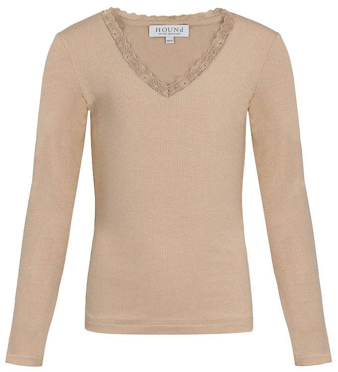 Hound Tröja - HdLisa - Rib - Beige m. Spetskant - Hound - 10 år (140) - Tröja
