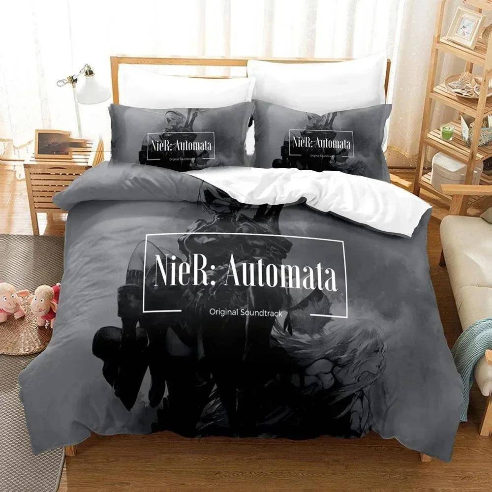 Spel NieR Automata YoRHa No.2 Typ B 2B Tryckt Sängset Påslakan Örngott Sängkläder Sänglinne Lakan Täcke Fullstorlek 70x133cm 2pcs