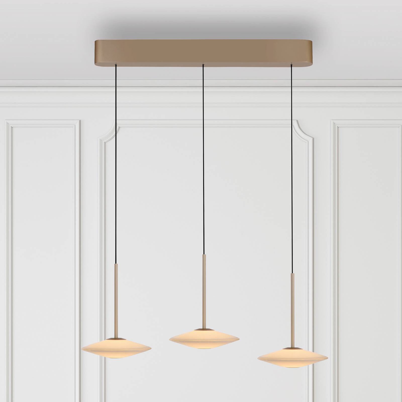 Paul Neuhaus Pendellampa Elipsa, dimbar, Brun / mässing, Vardagsrum / matsal, Glas