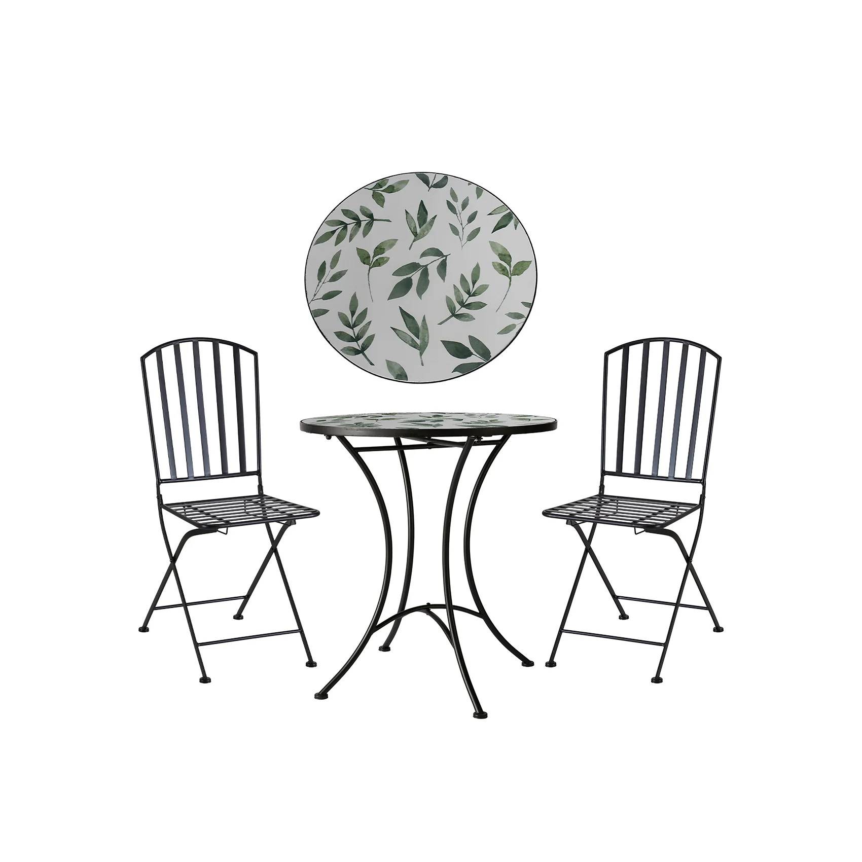Palermo/Venice caféset svart / vit / grönt bladmönster - Svart/Vit/Grön