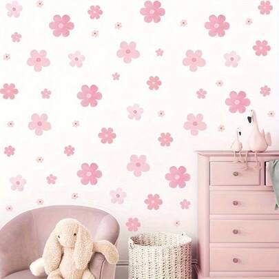 4 st bohemiska blomsterväggdekaler, rosa blommönster, återanvändbara självhäftande PVC-väggdekaler för fönster, vardagsrum, sovrum, hotell och café, l (7,8*11,8 tum*4 ark)