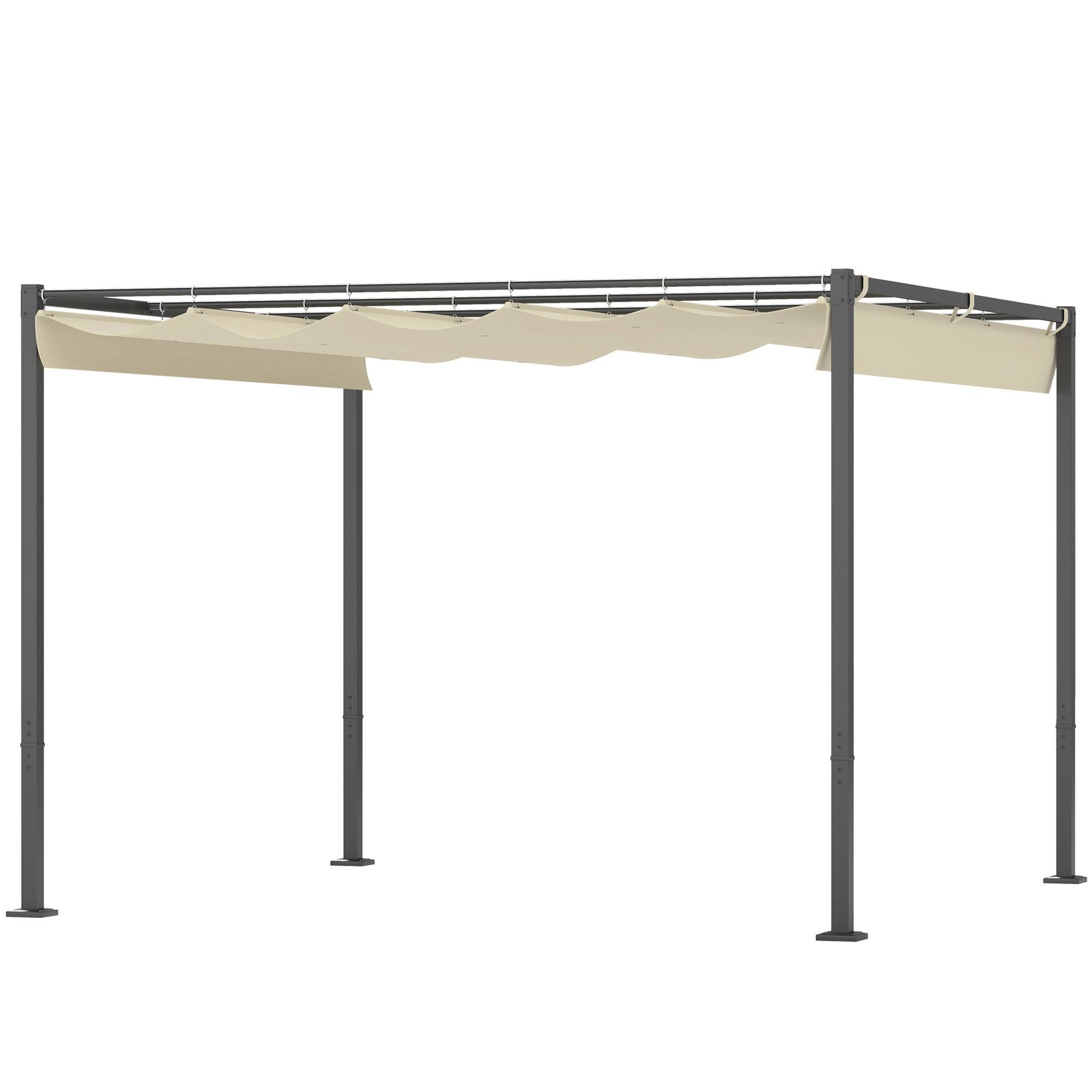 3 x 3 m havepergola med udtrækkeligt tag, pavillon, skyggemarkise, UPF30+, beige