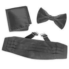 Design by Licht Cummerbund Sæt med Butterfly og Pocket Square - Satin - Antracit