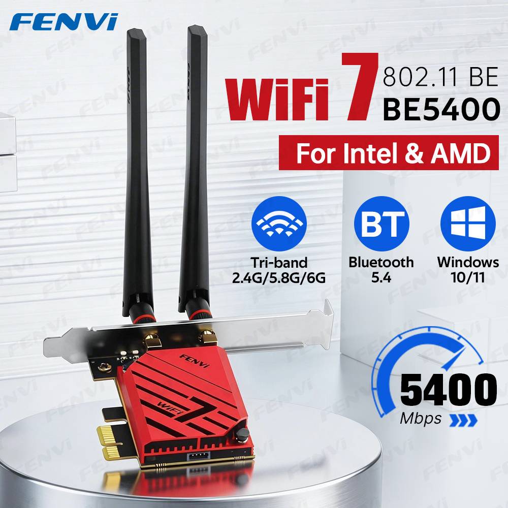 Fenvi WiFi 7 PCIe Wireless Adapter Bluetooth 5.4 MT7925 WiFi7 Network Card BE5400 Tri Band 2.4G/5G/6GHz for Win 10/11 Desktop PC