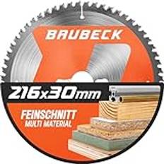 BAUBECK Sågblad 216 x 30 2,4 mm fint snitt i trä och aluminium, 60 tänder för kap- och bordscirkelsågar, som Metabo KGS 216M, Bosch GTS 635-216, GCM 8 SJL kompatibel, cirkelsågblad 216, kapsågblad 216