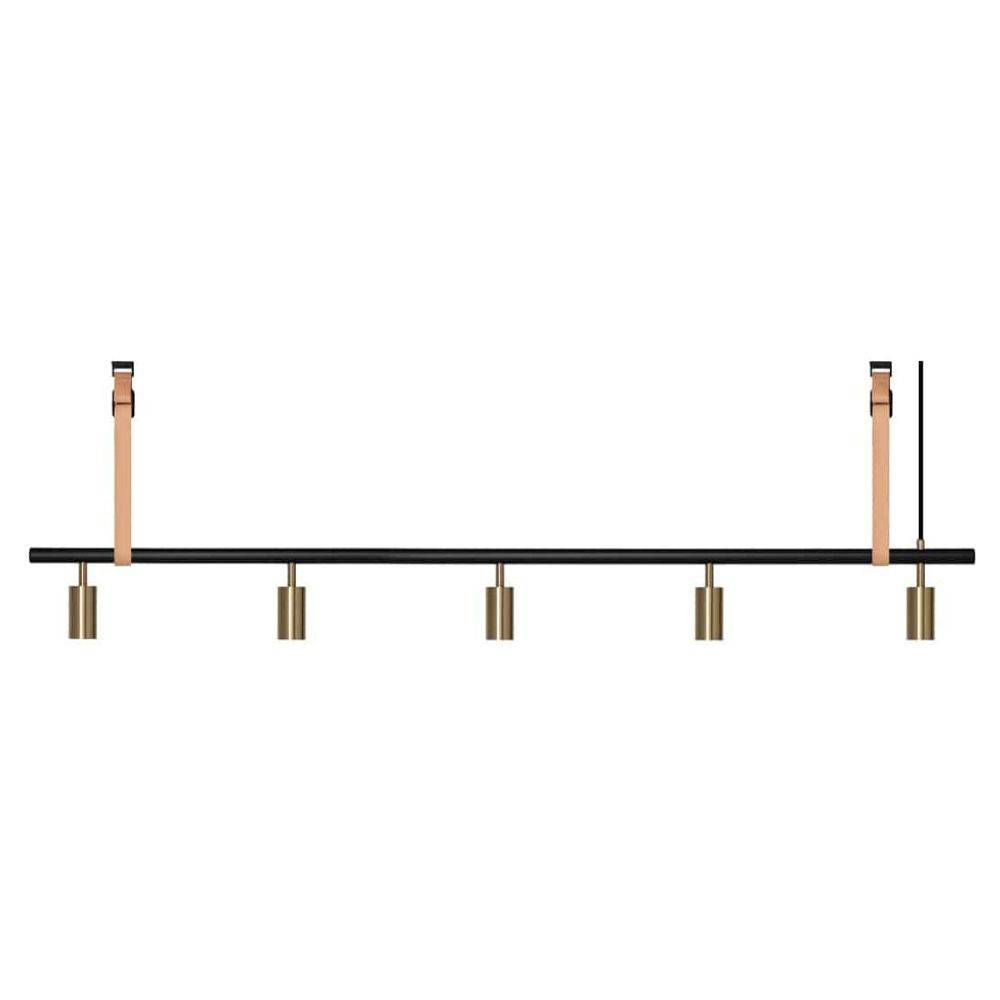RUBN Long John Pendel 5 Spots (180 cm) Svart/Brass  Natural leather