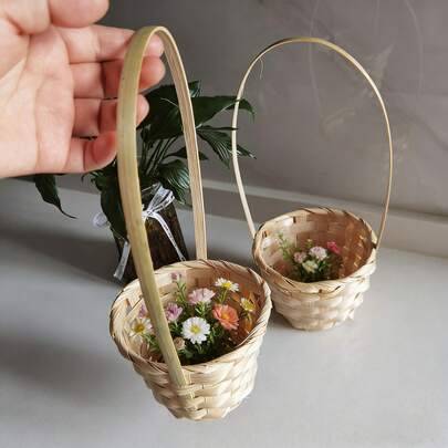 1/2 st liten flätad korg med handtag, multifunktionell dekorativ korg, heminredningskorg, utomhusfestkorg, förvaringskorg, lämplig för bröllop, hantve