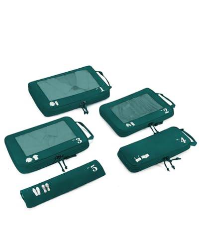 ECOHUB 5 Teilige Kompression Koffer Organizer Set für Rucksack Compression Packing Cubes Packwürfel Kofferorganizer Packtaschen Kleidertaschen für Koffer Reiseorganizer(Dunkles Grün)