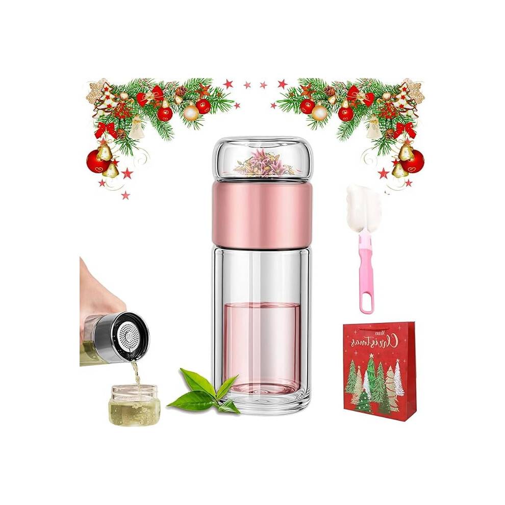 Infusifie teinfuser, 2025 ny glasflaske 420 ml, 3-i-1 smart temaskine til løse teblade, tekop, lyserød