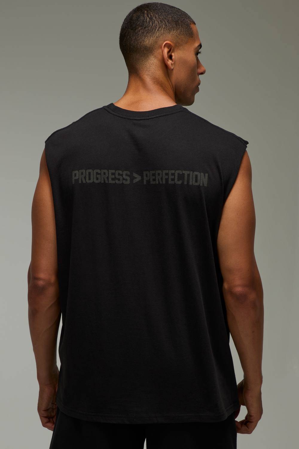 Active Progress Over Perfection Oversized Tank Top | Black | Size XS