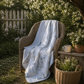Vatteret quilt i blå og brune nuancer, 2 sider