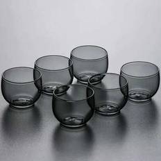 6-delars set med premium tekoppar i rökgrått glas, tjock värmetålig tekopp, minimalistisk Gongfu-teservis och kaffekopp - Mörkgrå (En-Storlek)