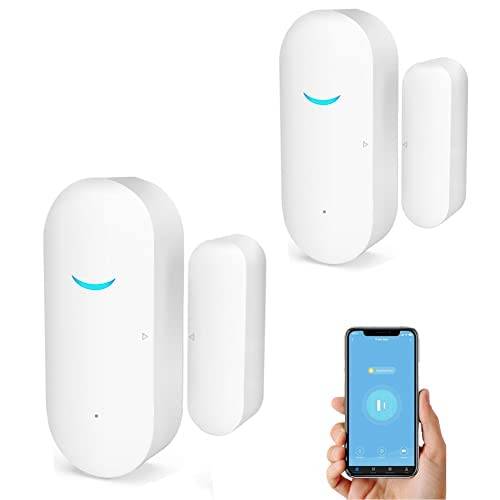 SENCKIT WiFi-dörr- och fönstersensorer, Tuya Smart Alarm med gratis avisering APP-kontroll hemsäkerhetslarmsystem, ingen hubb krävs, kompatibel med Alexa, Google Home (2-pack)
