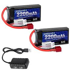 URGENEX 7.4V 2200mAh Lipo Battery 50C High Discharge Rate RC Batteries Deans T Plug with 1 to 2 USB Charger Fit for RC Car Truck, RC Airplane, FPV Drone, UAV Quadcopter and Helicopter
