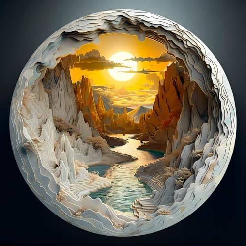 Puzzle 1000 Teile Erwachsene, Klassische Puzzles Runden, Visuell 3D Höhle Landschaft, 67.5 x 67.5cm Jigsaw, Blaue Papierkarte Einzigartige 1000 Puzzle für Familie Freunde