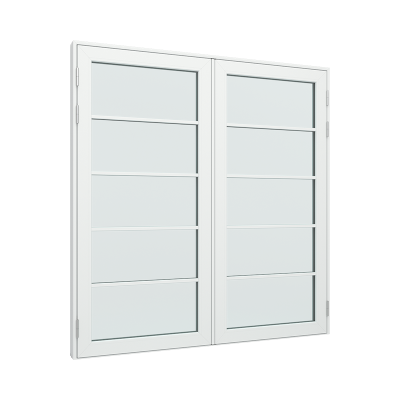 Dobbelt terrassedør med 1x5 glasfelter i hver dør.