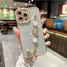 Fodral för iPhone 11 Pro Lyxplätering Diamond Pearl Flower Armband Kedjeremsskydd, Vit, För iPhone 11 Pro