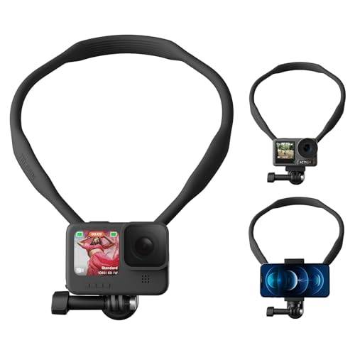 TELESIN SE Flexibelt POV nackfäste för GoPro Hero 13/12/11/10/9/8/Max, DJI Osmo Action, Insta360, iPhone Android smartphonehållare, flervinkelfilmning, lätt att ansluta och spela, hudvänliga,