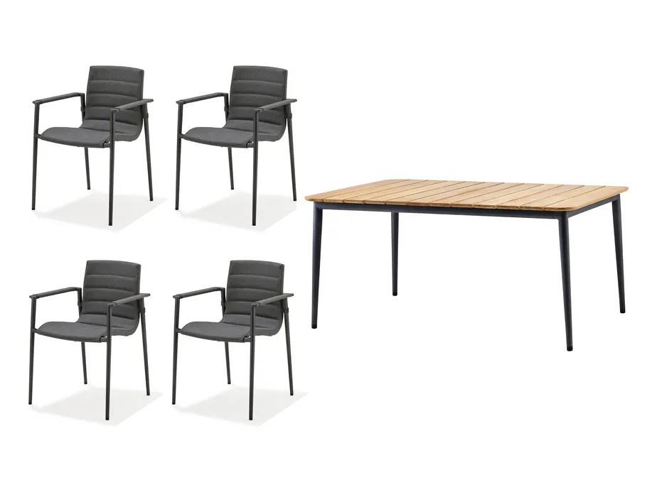 Cane-line Core matgrupp Grå/teak 4 lænestoler & bord 160 x 100 cm