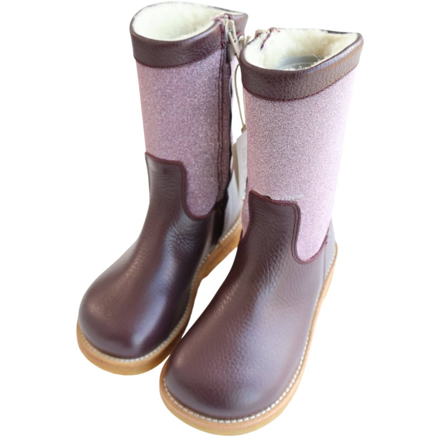 Angulus Aubergine/Aubergine Glitter TEX Vinterstøvler Med Glitter Og Lynlås Str. 29