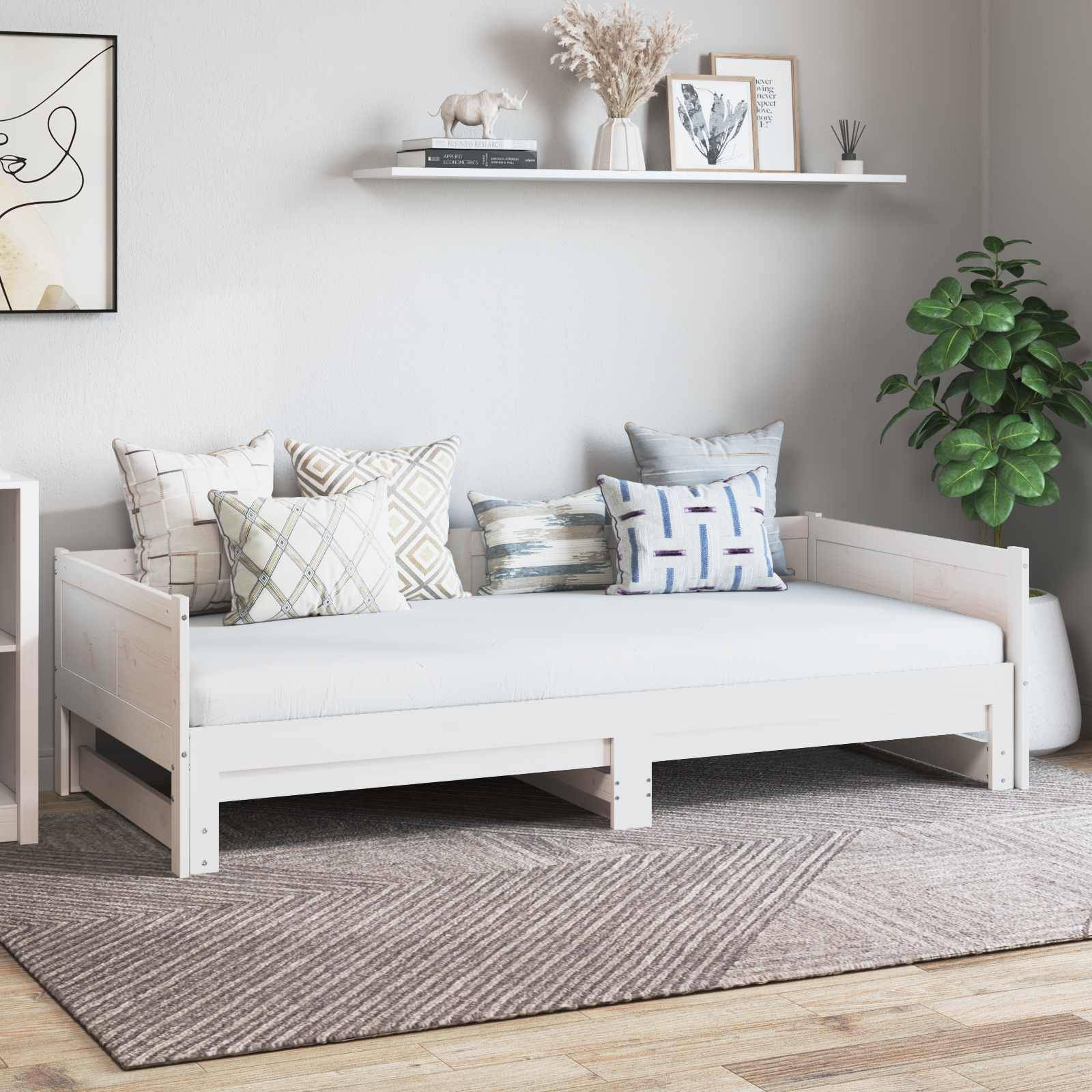 vidaXL Utrækkelig Dag-seng Hvid 180 x 200 cm Massiv fyrretræ