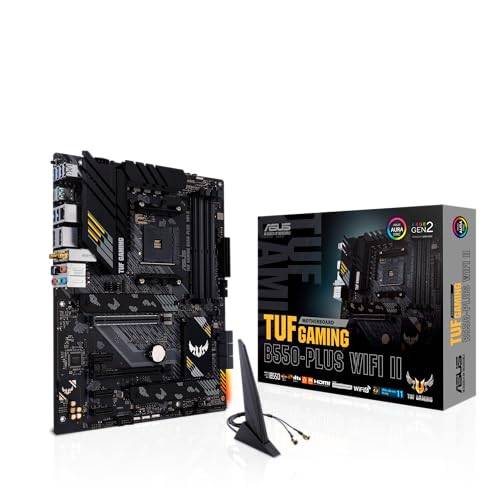 ASUS TUF Gaming B550-PLUS WiFi II Moderkort Gaming ATX, AMD B550, Socket AM4, DDR4, PCI 4.0, Realtek LAN 2.5Gb, WiFi 6 (802.11ax), 2xM.2, 6xSATA 6GB/s, 2xUSB 3.2 Gen 2, Aura Sync RGB, Svart