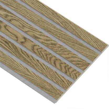 I-Wood Medio+ Original akustikpanel, mørkebrun olieret, grå filt og lys kerne, egefiner, 16 x 300 x 2780 mm