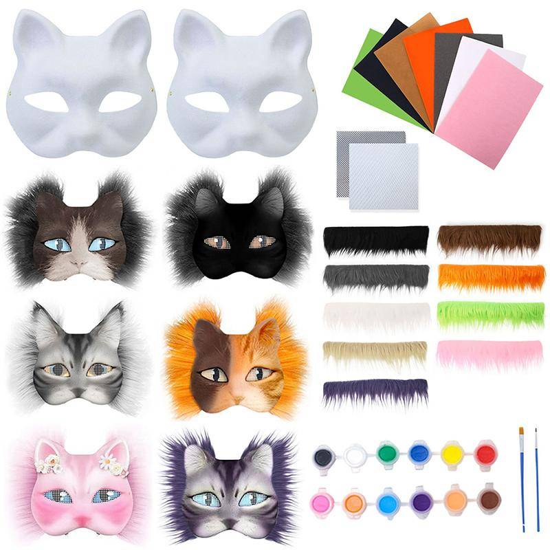 3 st/set Gör-det-själv Handgjord Graffiti Halvansiktsmask Therian Mask Kit Tom Mask Halvansikte Handritad Djur Katt Räv Mask Partygåvor