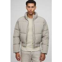 Mens Stone Boxy Funnel Neck Bomber Hem Puffer Jacket