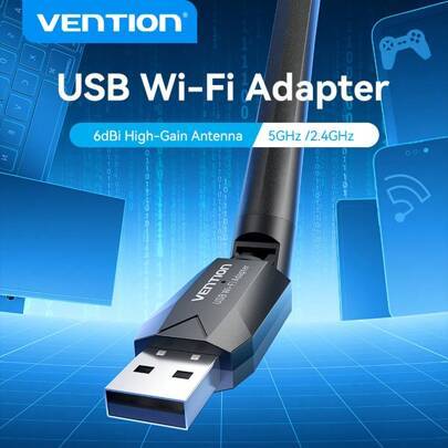 VENTION USB WiFi Adapter, USB Wi-Fi Dual Band Bluetooth Adapter 6dBi extern antenn, 2,4GHz/5GHz, För Windows XP/7/8/8.1/10/11, Desktop ,5GHz 433Mbps / - Svart (trådlöst + Bluetooth) (En-Storlek)