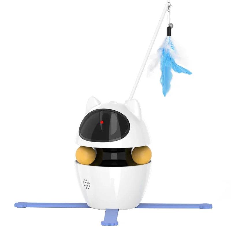 3-in-1 Smart Cat Toy with 360° Laser & 3 Replacement Feather Teasers - 3 in 1 White Cat Toy